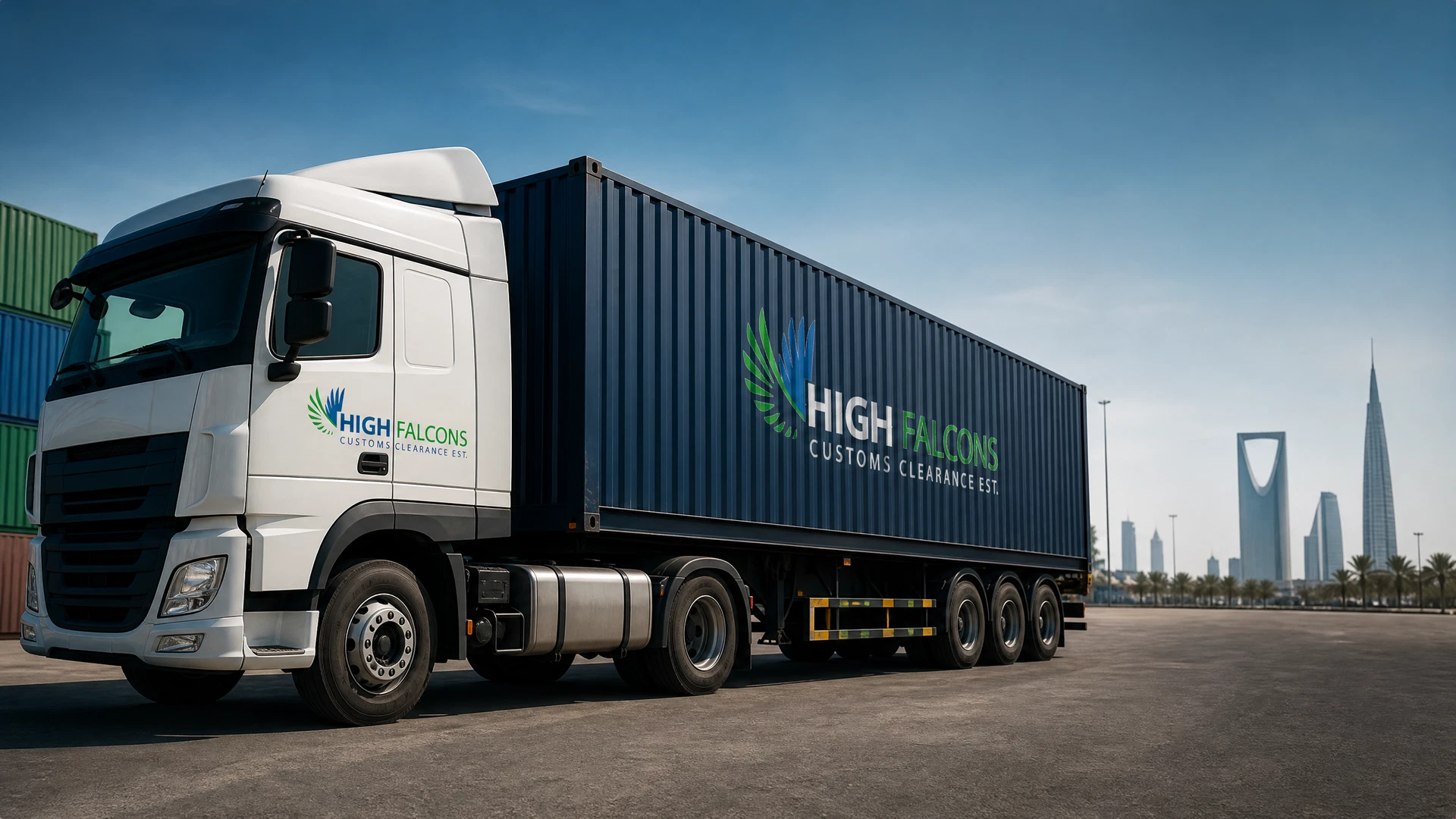 Container truck in a Saudi logistics yard